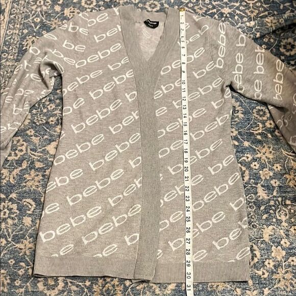 Bebe Gray Logo Open Style Cardigan Sweater Academia Business Casual Comfy - Picture 10 of 10